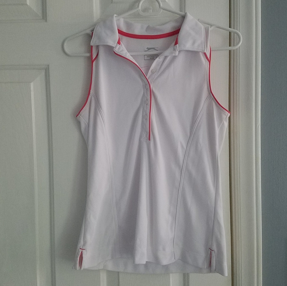 Slazenger Sleeveless Tech Golf Polo White w/ Pink